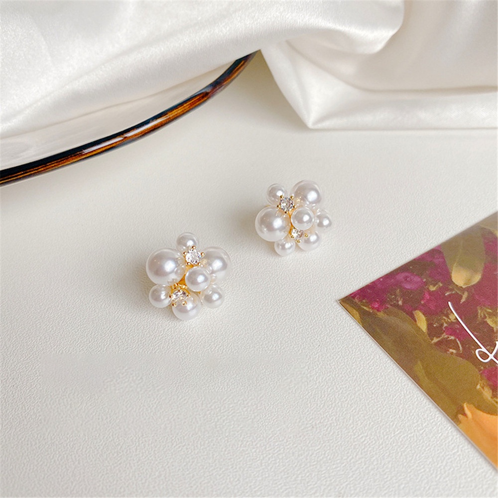 [COD Tangding] Retro Mutiara Tidak Teratur Berlian Bunga Anting Wanita Gadis Geometris Studs Earring Perhiasan Hadiah