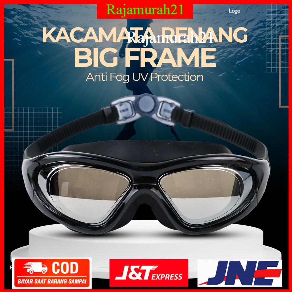 Ruihe Kacamata Renang Big Frame Anti Fog UV Protection - YY-1715 - Black - VUSE01BK