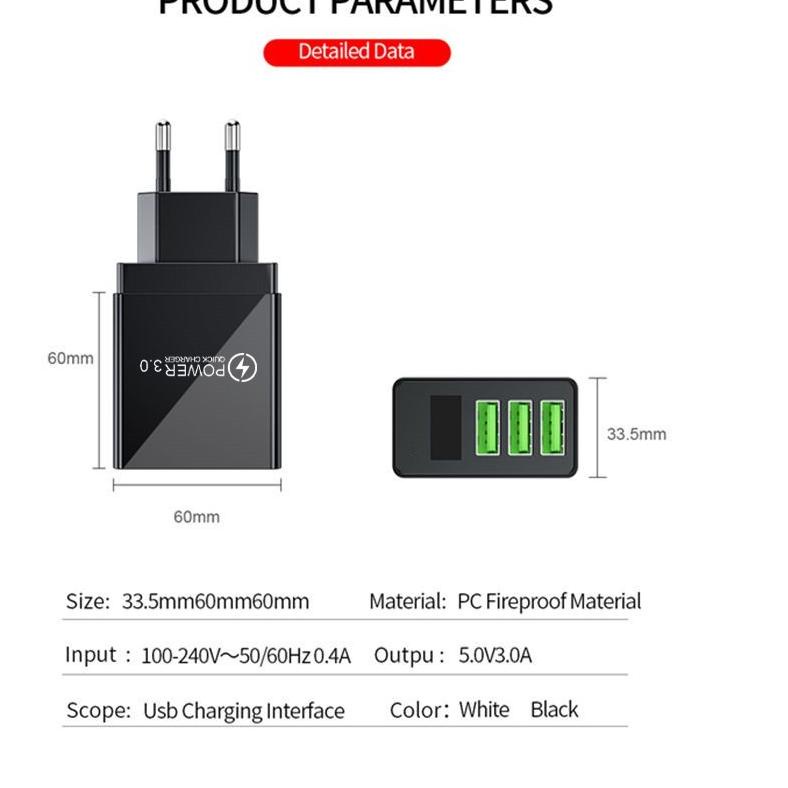 Limited Edition Goera G34 - Port USB Charger LED Display EU Plug 3.1A Smart Fast Charger For All Phones