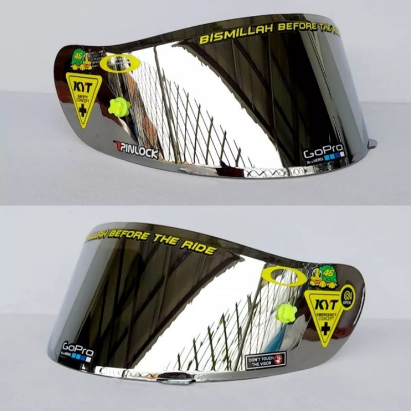 Kaca helm full face flat visor iridium silver gold buat helm  kyt rc-7/kyt r10/k2r/mds viktory