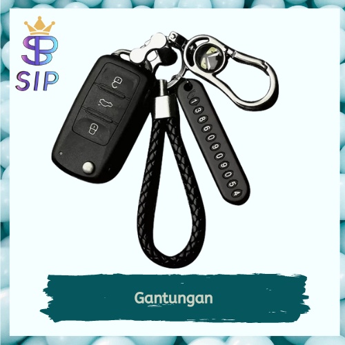 Set Gantungan Kunci Mobil Motor Tag No HP Buckle Tali Car KeyChain