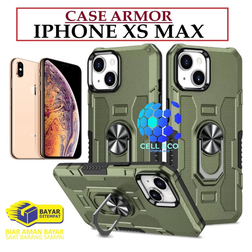 Case Armor IPHONE XS MAX Iring Cincin Magnetic Kesing Hp Protect kamera Premium Hard Case Standing Robot Pelindung Kamera