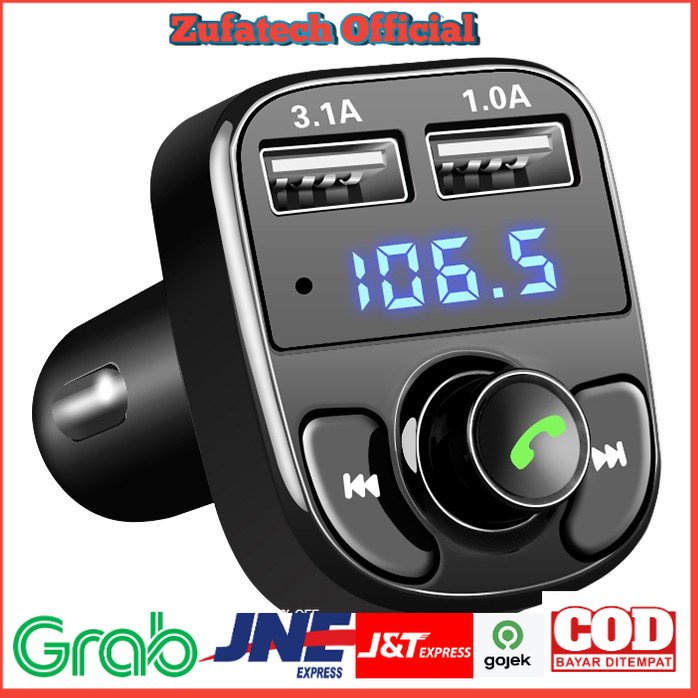 Bluetooth Audio Receiver FM Transmitter Handsfree with USB Car Charger - HY-82 - Black