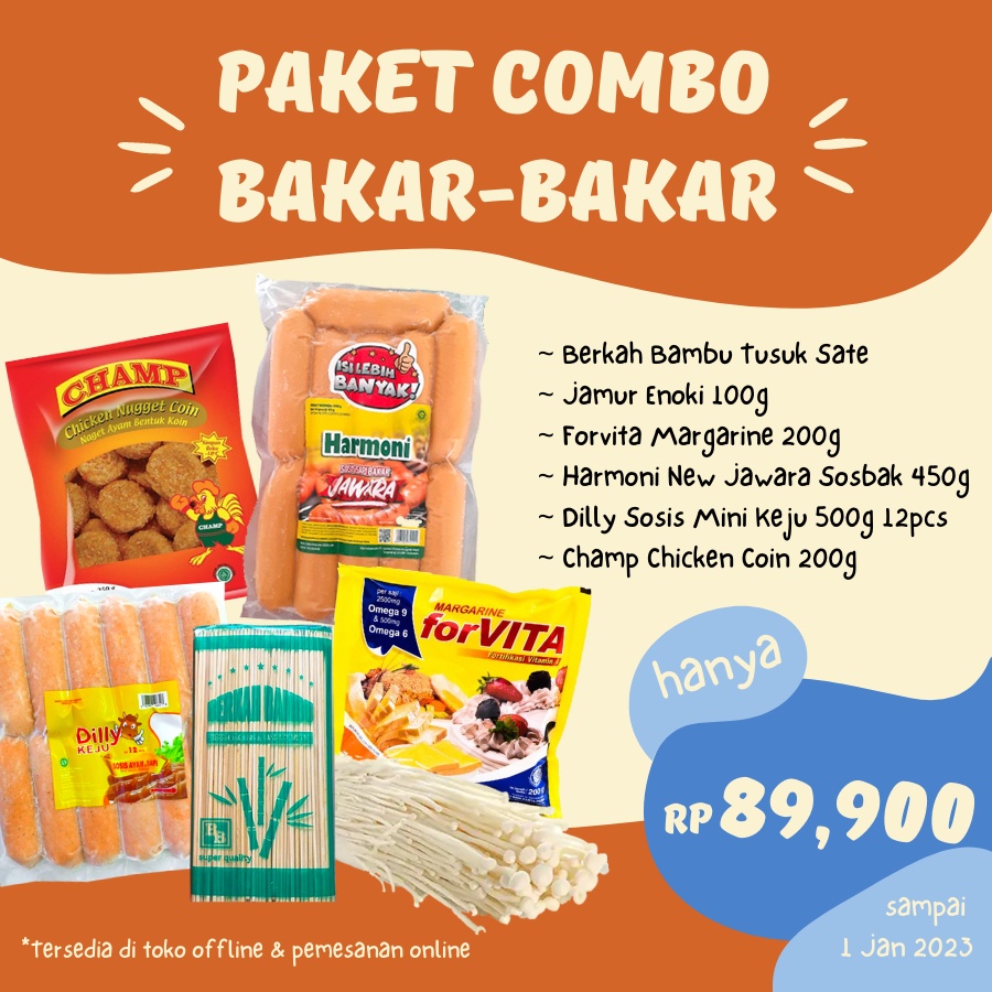Paket Combo BAKAR-BAKAR (Harmoni New Jawara 450g + Dilly Sosis Keju 500g + Champ Chicken Coin 200g +