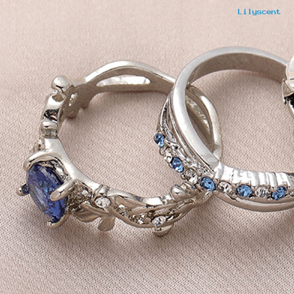 [LS]3Pcs Wanita Cincin Bunga Perhiasan Permata Imitasi Bersinar Stackable Knuckle Rings Untuk Pesta Perjamuan Prom