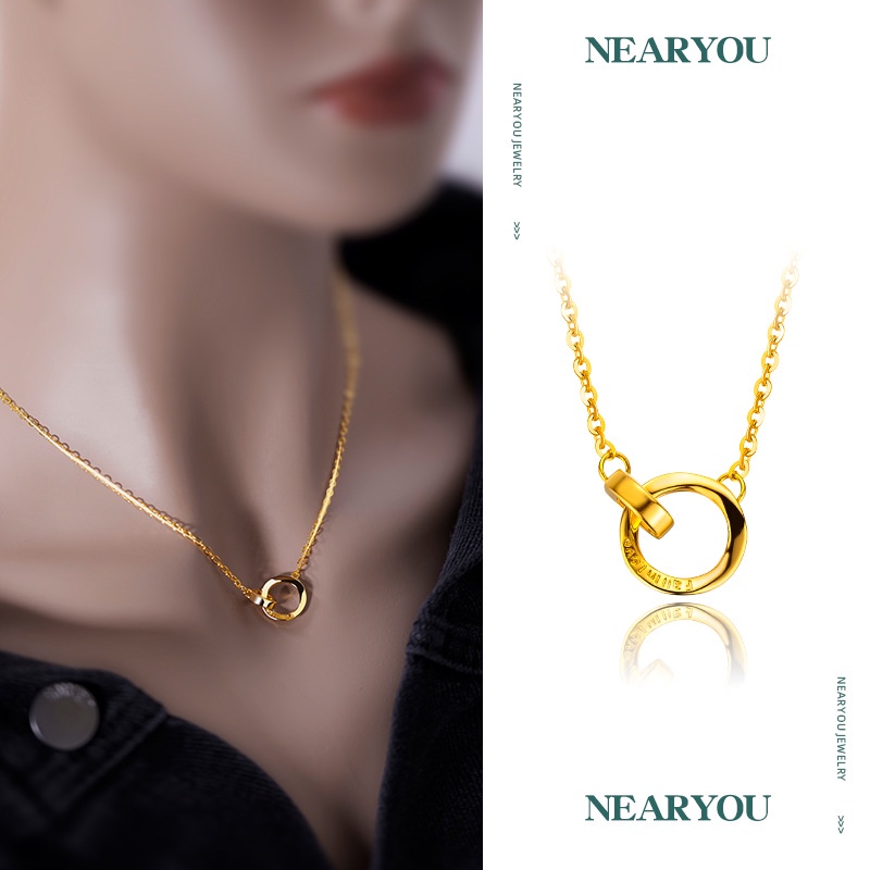 Goldkingdom Perhiasan Fashion 24 K Bangkok Aksesoris Ready Stock Kepribadian Mewah Sederhana Mobius Cincin Kalung Gilt Wanita Interlocking Klavikula Rantai