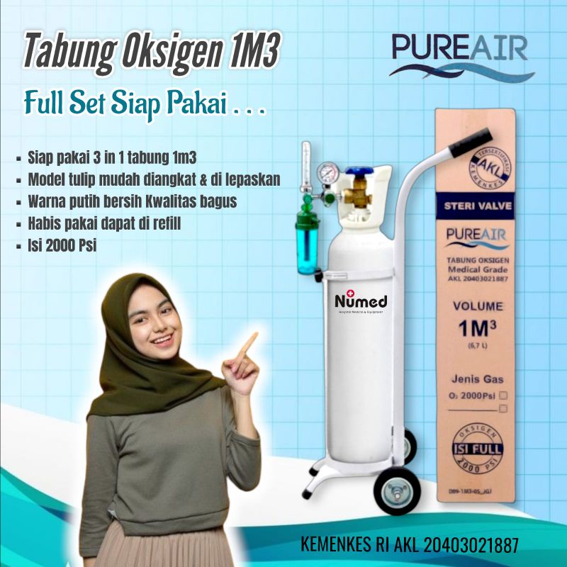 Tabung Oksigen 1M3 Full set Siap Pakai isi 2000 Psi / Tabung Medical Oxygen Komplit Full Set Regulator + Trolly