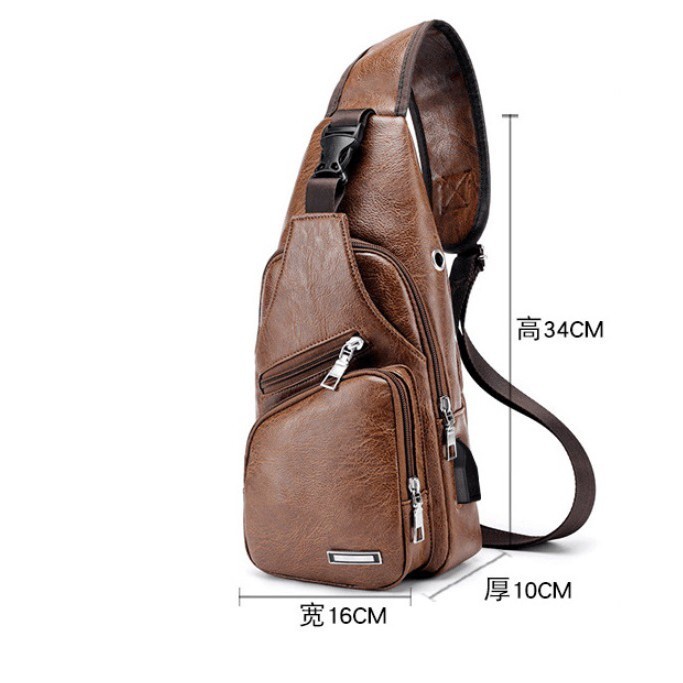 Tas Selempang Pria Kulit HIGH QUALITY Leather 818 Korea Fashion Import USB PORT Leather Bag Men