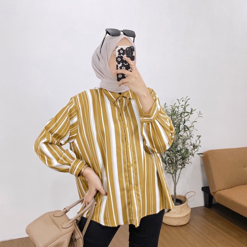 Tq88indonesia Fashion Baju Kemeja Salur Wanita Terbaru / Nadine Oversize Stripe / Hem / Kem Lengan Panjang / BUsana Casual Cewek / Ootd