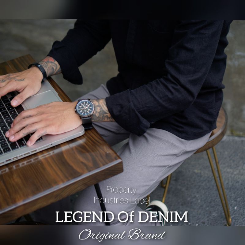 Legend Of Denim Celana Chino Panjang Stretch Abu pria celana chino warna Dark Grey LOD seri CNS006