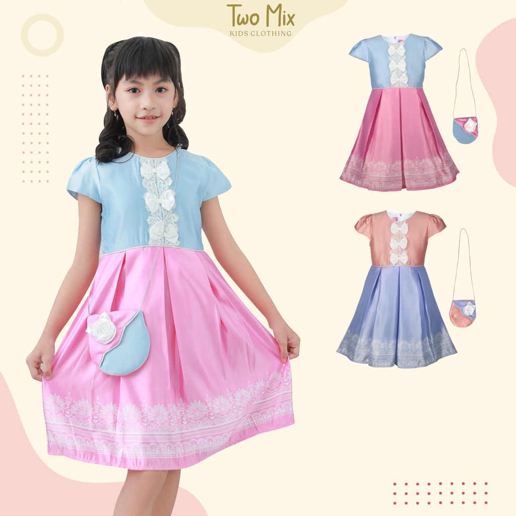 Two Mix - Baju Dress Anak Perempuan Satin  - 1-12 Tahun 4256