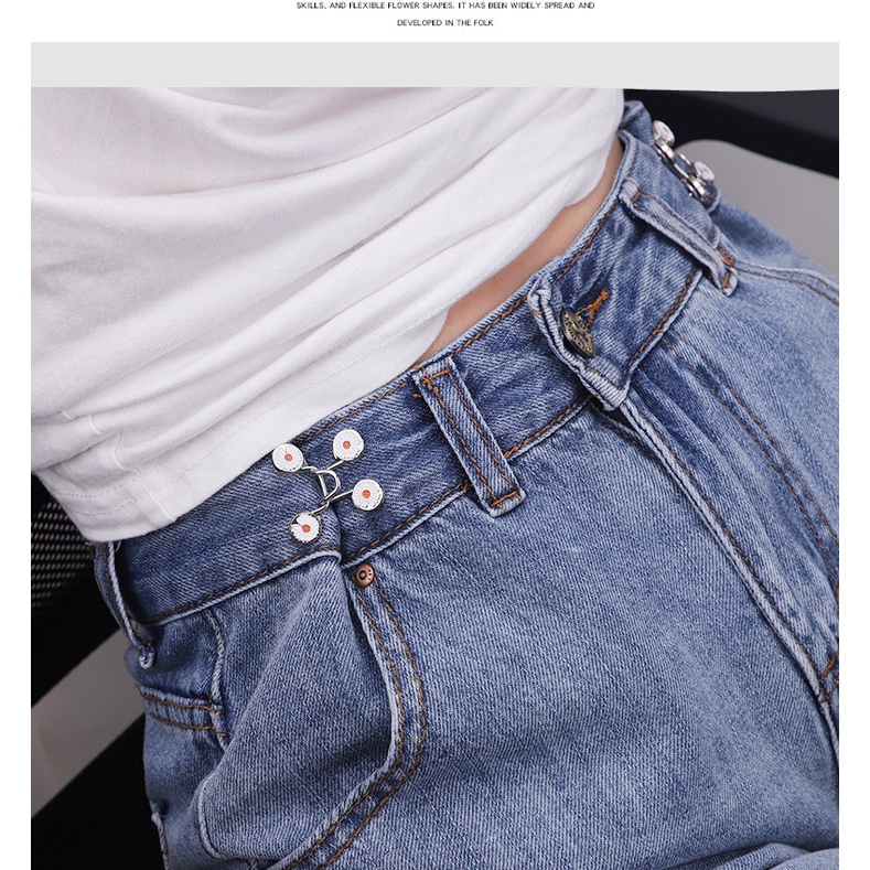 【COD】Kancing Pinggang Jeans Bunga Daisy Putih Yang Dapat Dilepas Tanpa Kuku Pinggang Peregangan Kancing Logam yang Dapat Disesuaikan-FA
