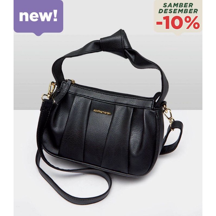 Tas Selempang Kulit Warna Hitam Wanita Murah Mewah Rayya Sling Black Original Sophie Martin Paris Pr
