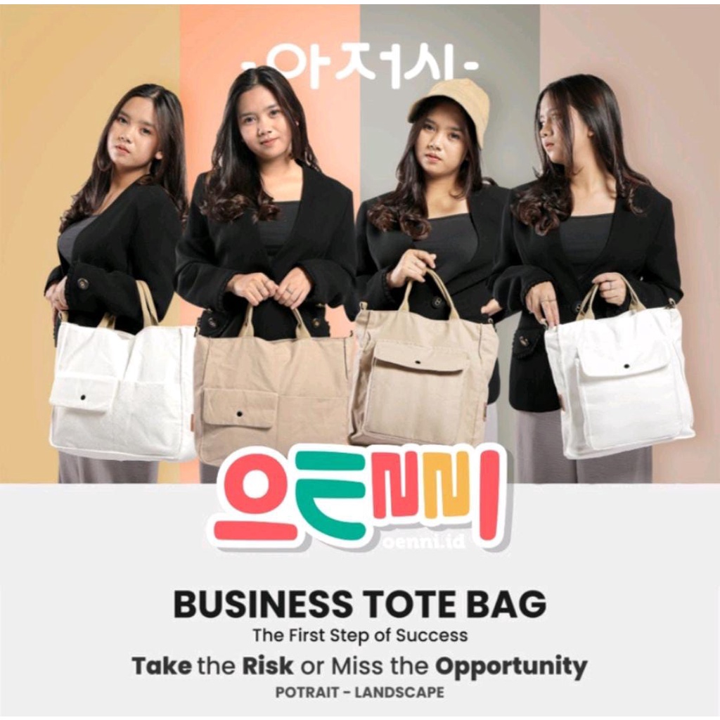 Tas Tote bag Business Aesthetic Polos Canvas Ajushi / Tote Bag Big Size Korea Keren