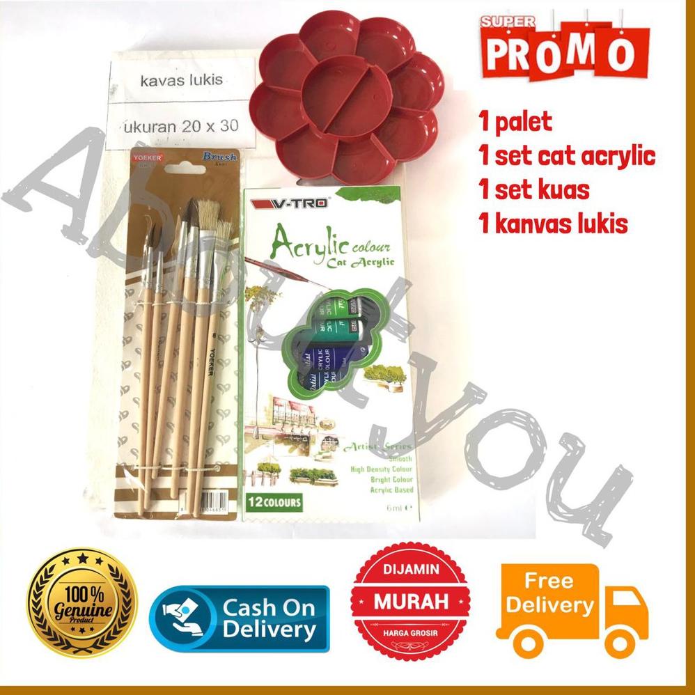 

[G-U1U-✓] PAKET LUKIS KOMPLIT 4 in 1 KANVAS Besar Cat Akrilik Palet Kuas Set Melukis Lengkap_paling laris
