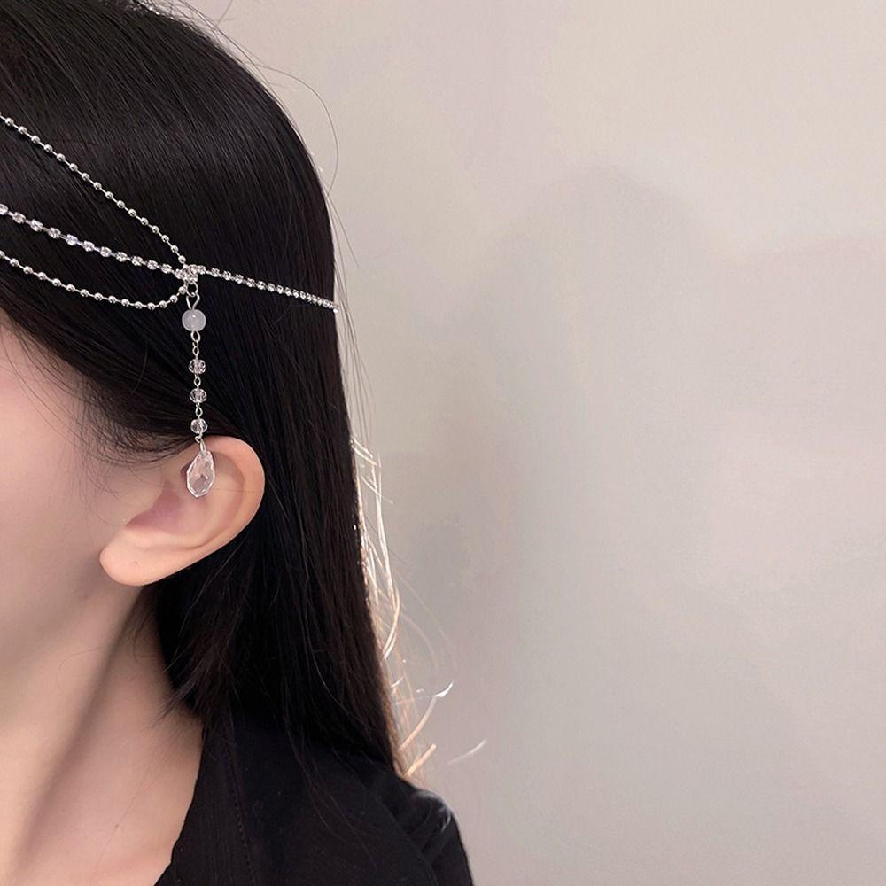 Needway Bohemia Bando Aksesoris Rambut Hadiah Untuk Gadis Retro Fashion Rambut Hoop Hanfu Hiasan Kepala Manis Headpiece Zirkon Tetesan Air Berlian Imitasi Pernikahan Bando Wanita Kepala Rantai