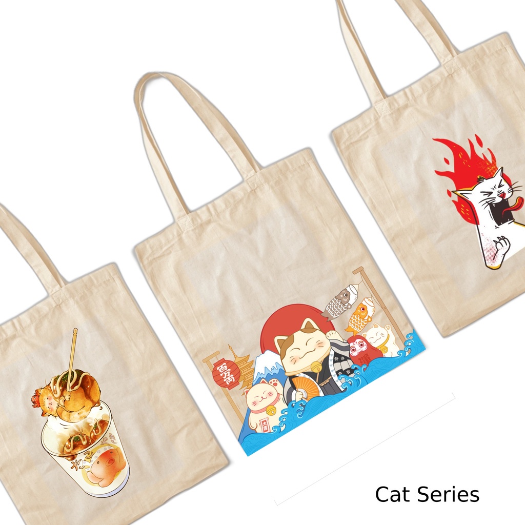 Totebag Motif Kucing Lucu Cat Lovers Tote bag premium Totebag zipper totebag velcro