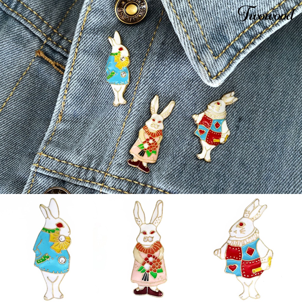 Twowood Mini Bentuk Kelinci Indah Bunny Kerah Bros Lapel Pin Aksesoris Ransel