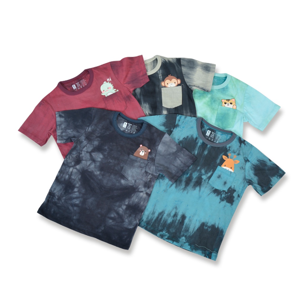 Kaos Anak Tie Dye Sablon Unisex Kantong Pocket Premium Cotton // Atasan Anak Laki Laki Perempuan (1-10 Tahun)