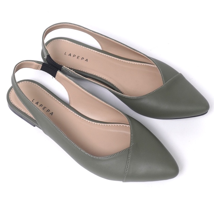 LAPEPA YUK - Sepatu Flat Shoes Wanita FREYA Untuk Kerja kantor Spatu Flatshoes Cewek Kuliahan Jalan Santai Casual Empuk Nyaman Slop Lancip Warna OLIVE  Kasual Hijau Strap Tali Selop Belakang Premium Original Kekinian Terbaru Shoes ORI Mall Official Store