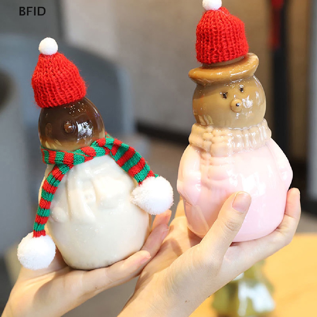 [BFID] Christmas Snowman Xmas Tree 400ml Botol Minum Transparan Minuman Dingin Es Kopi Susu Teh Juice Cup [ID]