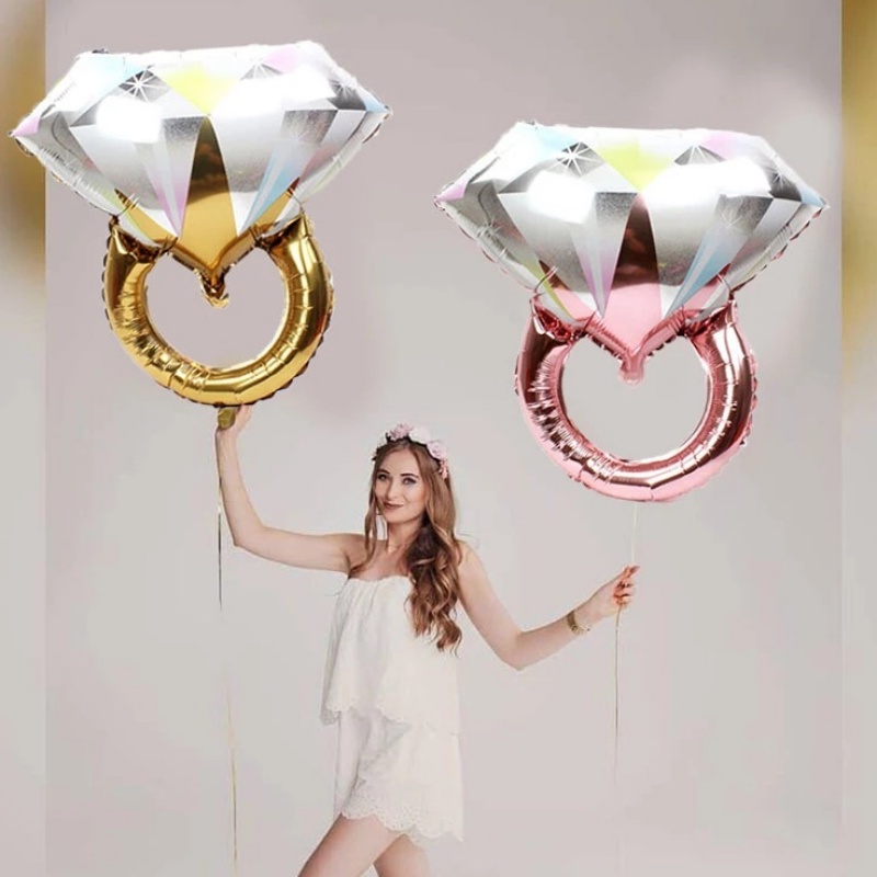 Cincin Berlian Besar Bentuk Cincin Balon Konfeksi Romantis Pacaran Properti Foil Tiup Aluminium Film Balon Kamar Tidur Mall Pub Ornamen Untuk Pesta Festival Ulang Tahun Valentine