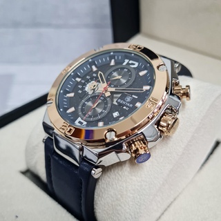 Jam Tangan Pria Original BENYAR Fortune Biru Blue Navy Gold Tali Leather Analog Quartz Chrono Aktif 