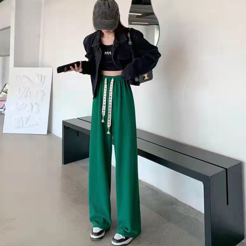 yikoo-Celana panjang casual korea high waist pants fashion wanita （Dengan kantong）