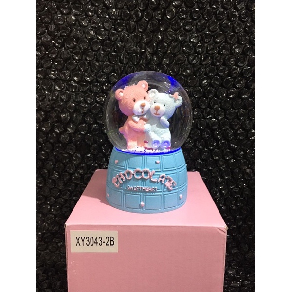 bola kristal salju lampu snowball  kado dgn karakter Twin bear so cute imut