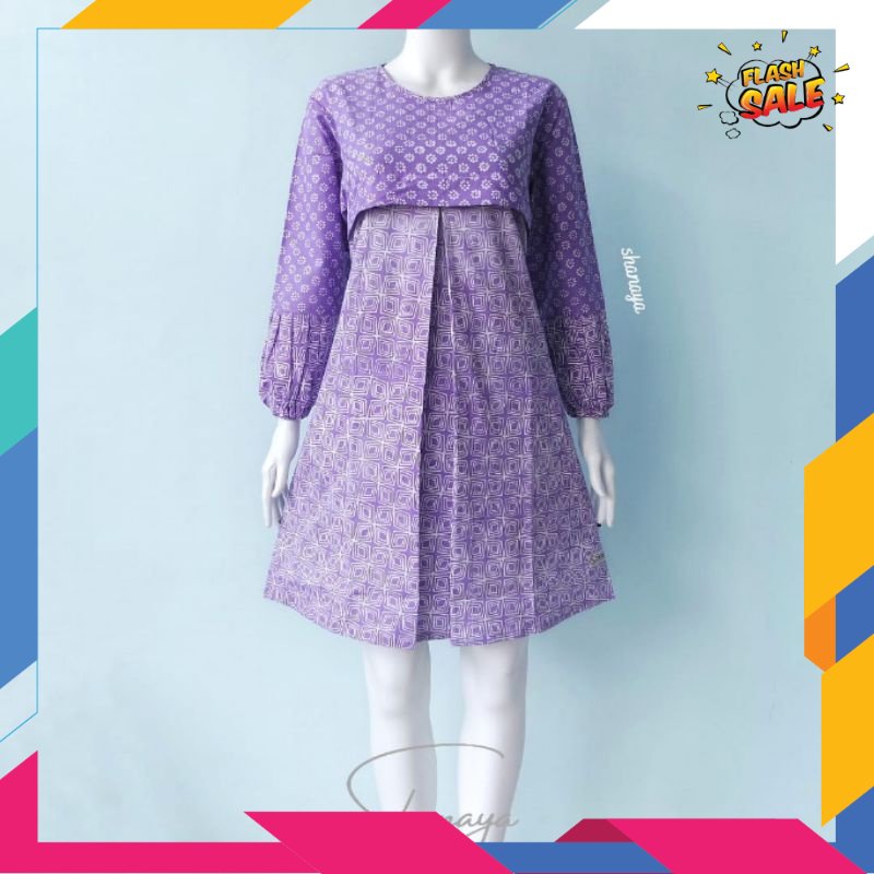 STYLE GAMIS MODIS ISLAMI MUSLIMAH /Shanaya Batik Tunik Mauza Garutan Lilac Batik Cantik Kekinian Mod