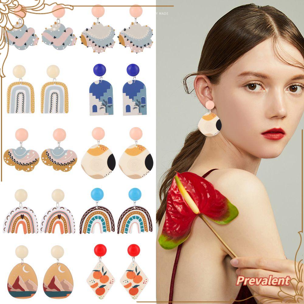Preva Anting Menjuntai Bunga Menjuntai Hadiah Motif Geometris Bentuk Tidak Teratur Kartun Pelangi