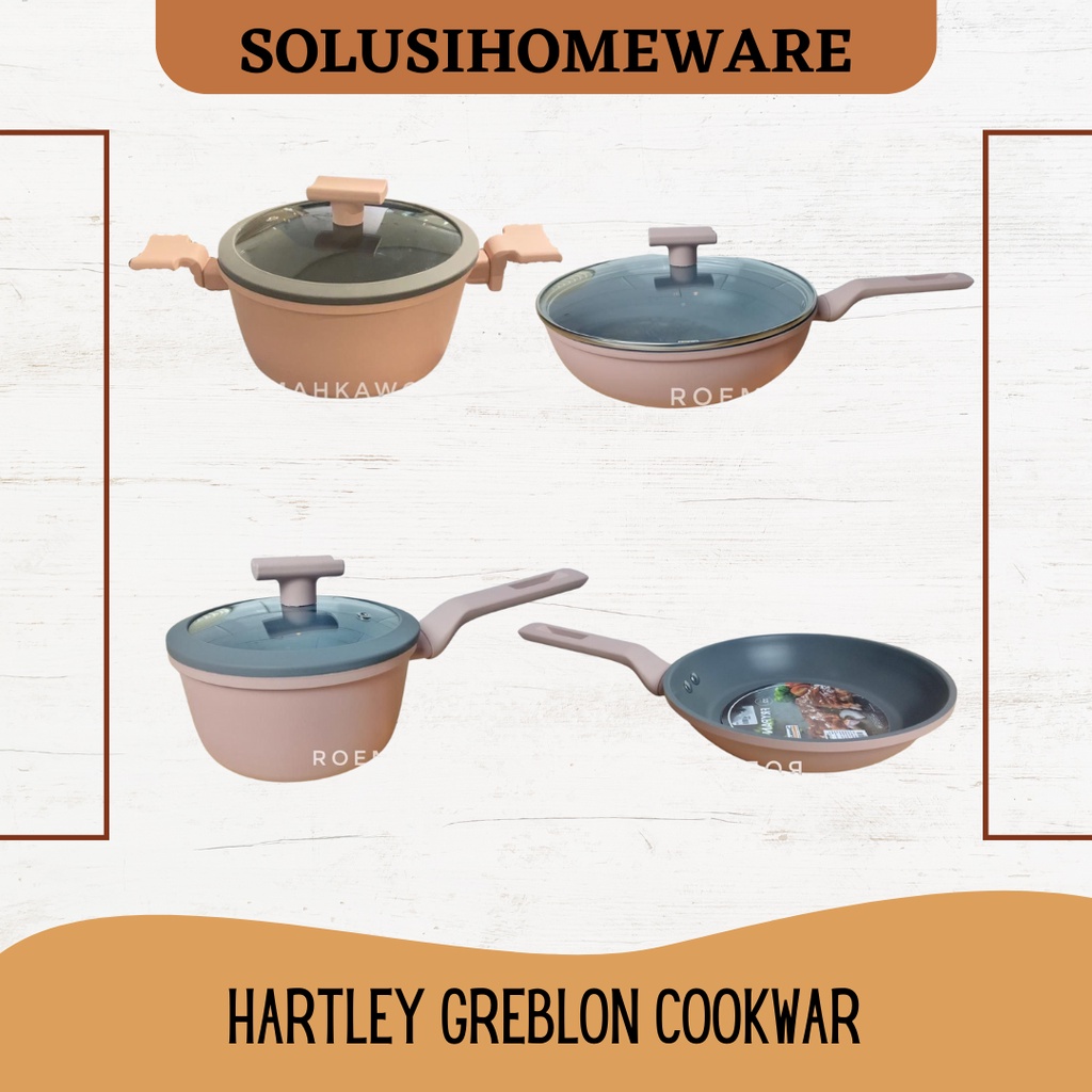 Hartley Greblon Cookware Pink Caserole Frypan Wokpan Saucepan / Teflon