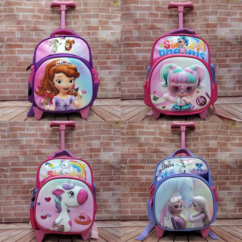 Tas Troli Anak Cewek 10” PAUD Unicorn Frozen Sofia Hello Kitty