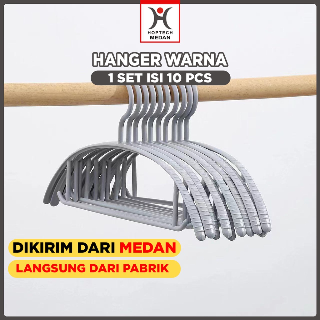 Gantungan Baju Hanger Plastik | Plastic Hanger Pakaian Laundry Anti Slip Warna | Cloth Hanger 1 SET 10 PCS HANGER