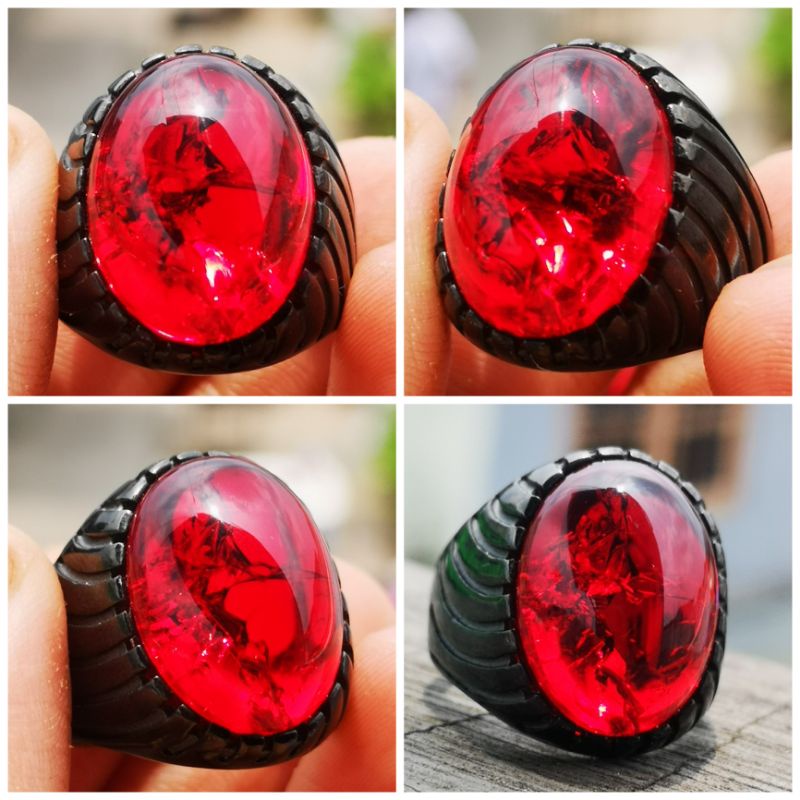 CINCIN BATU AKIK MERAH SIAM PECAH SERIBU RING TITANIUM