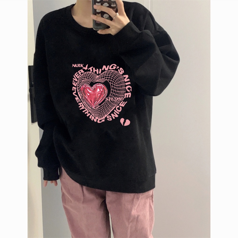 XIAOZHAINV Korean Style Heart Pattern Lengan Panjang Baju Sweater Wanita A0112