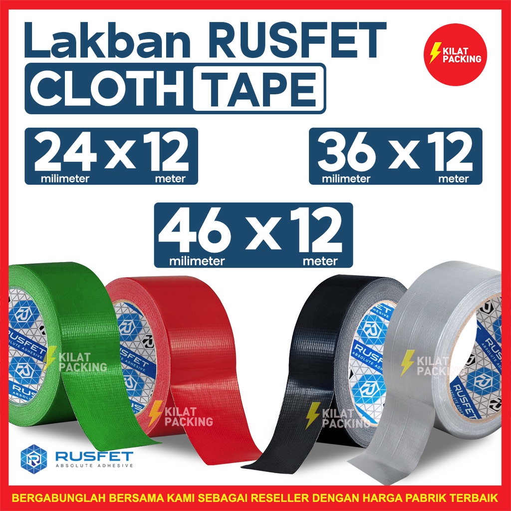 

LAKBAN KAIN PREMIUM / CLOTH TAPE RUSFET ANEKA WARNA / LAKBAN TEBAL TERMURAH SATUAN