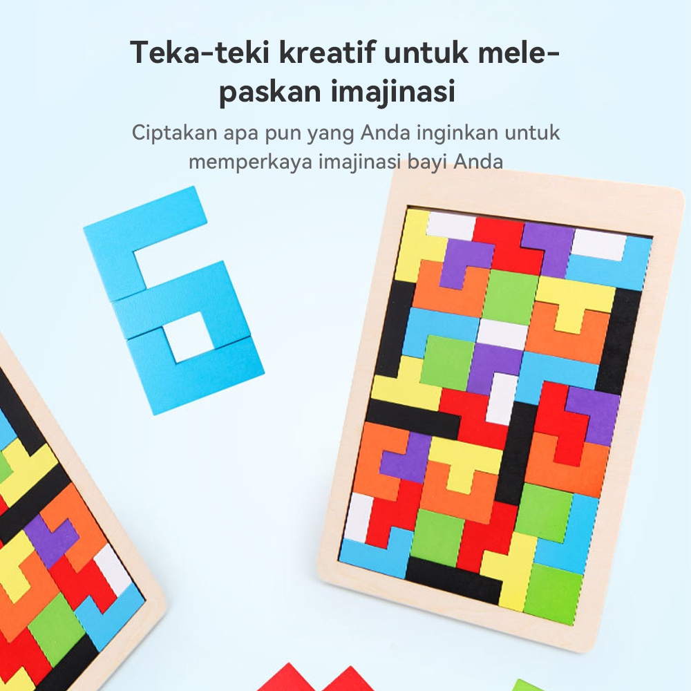BEVAVAR Mainan Edukasi Anak Puzzle Tetris/ Russian Block Toy/Puzzle Kayu