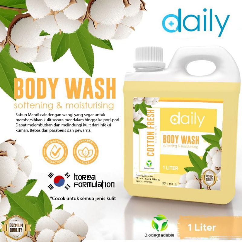 SABUN MANDI CAIR (BODY WASH) DAILY FORMULASI KOREA COTTON FRESH 1L