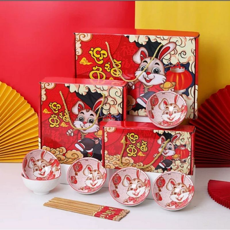 HAMPERS IMLEK 2023 shio KELINCI MANGKOK KERAMIK SET "FREE KARTU UCAPAN"