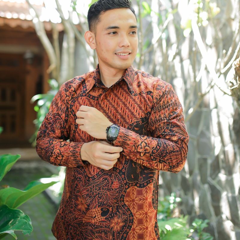 Baju Batik Pria Slimfit Lengan Panjang Lapis Furing Katun Halus Sragenan