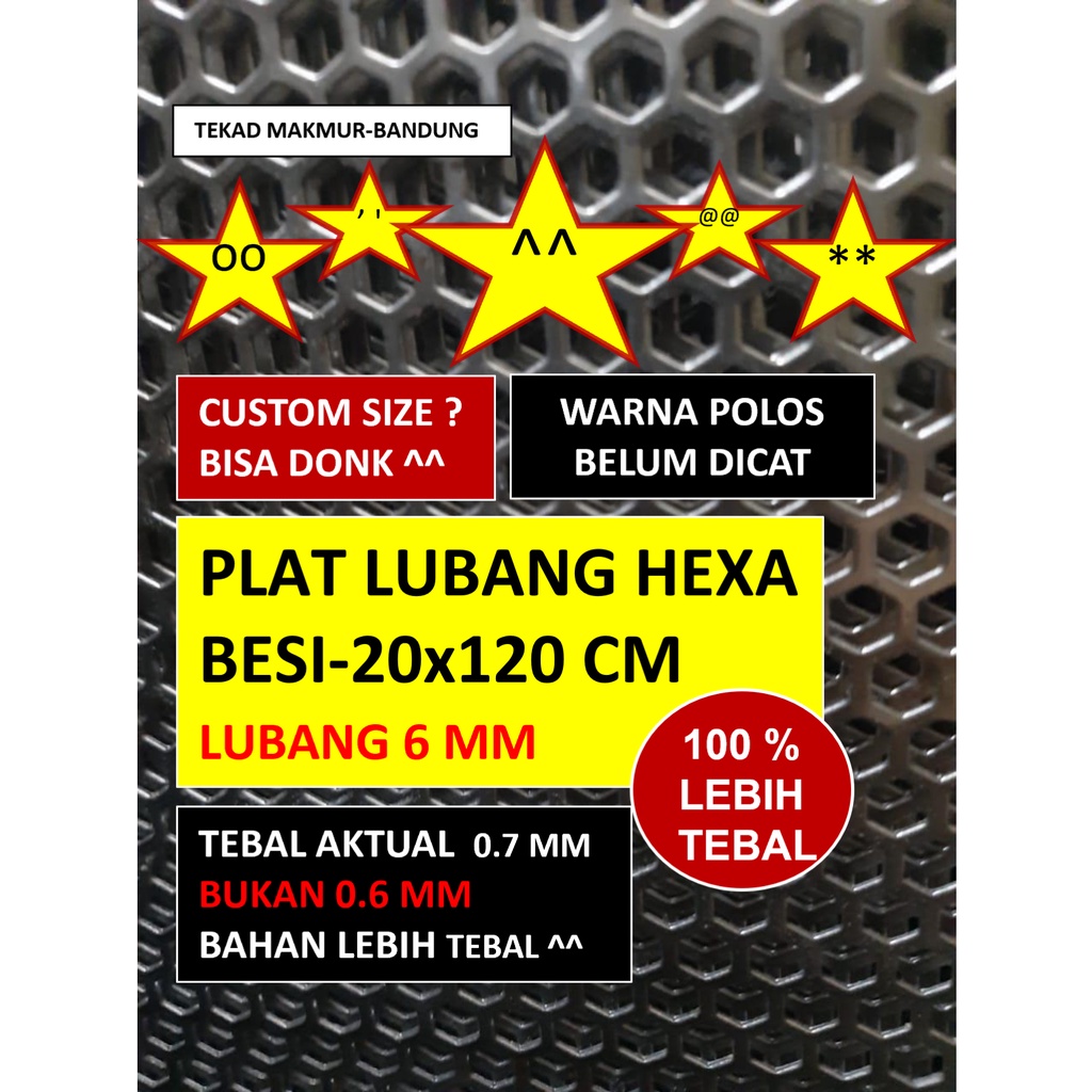 Plat 20x120 - Hexagonal Lubang 6 mm - Plat Besi Ram Speaker - Tebal 0.8 mm - Ram Grill Plat Lubang