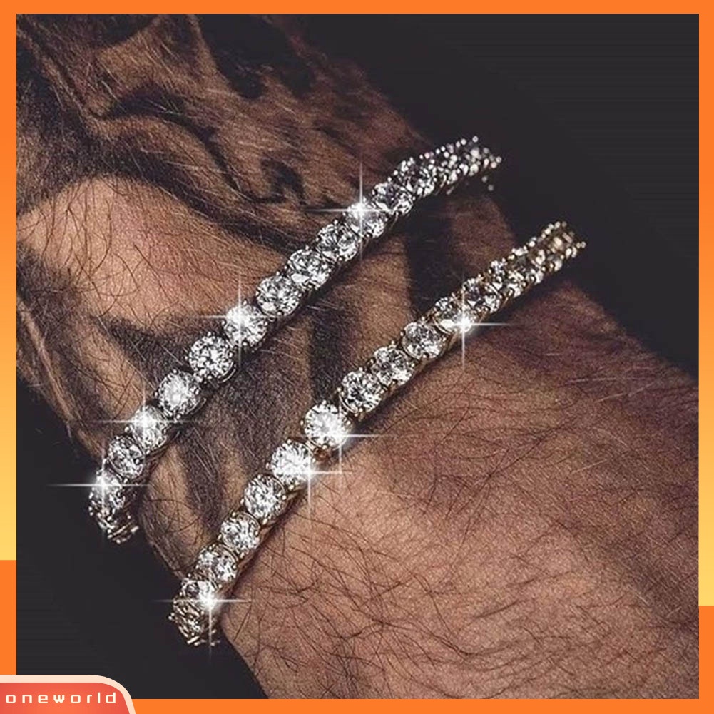 [WONE] Glitter Baris Tunggal Berlian Imitasi Gelang Bangle Unisex Perjamuan Pesta Perhiasan Hadiah