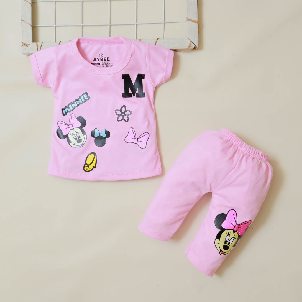 Nuna Store Aybee Motif Pita Min / Setelan Baju Celana Anak Perempuan Cewek Usia 0 - 18 bulan