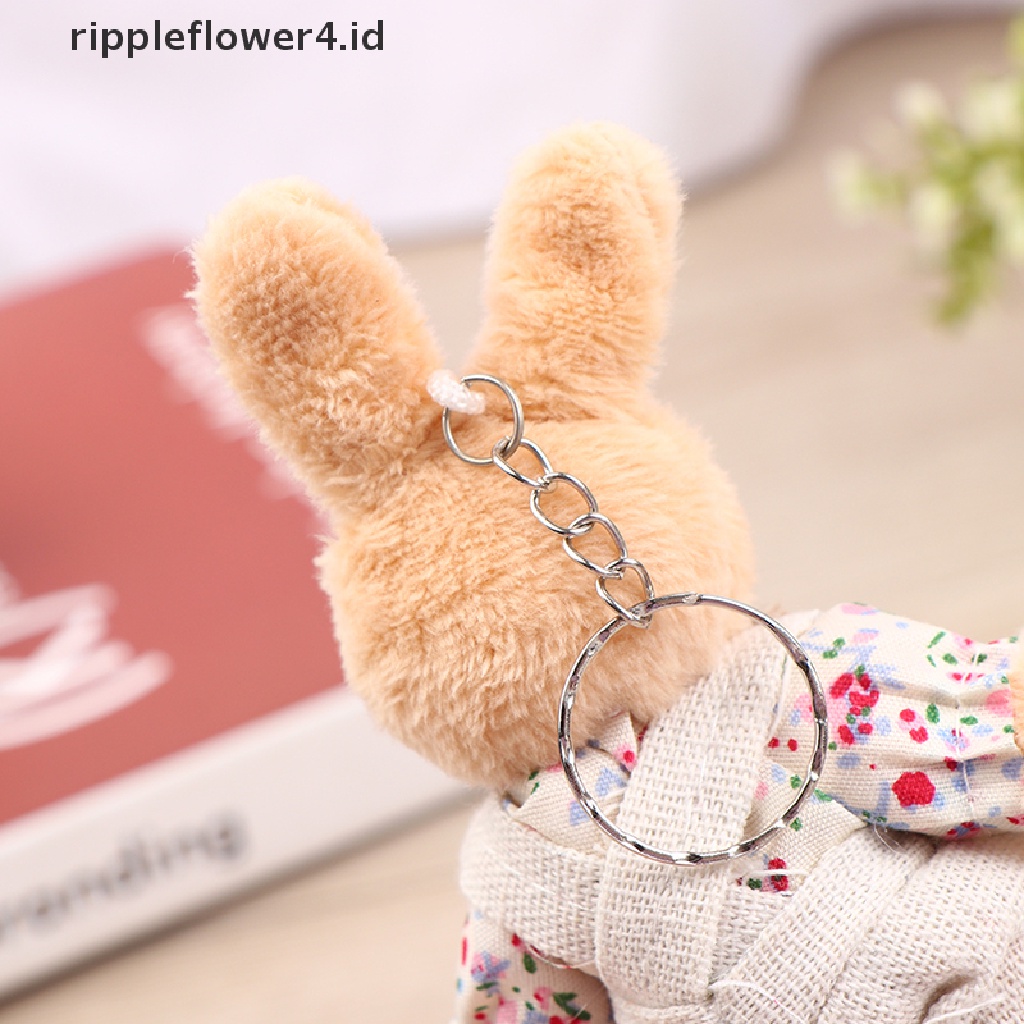 {rippleflower4.id} Gadis Lucu Gaya Negara Linen Teddy Bear Gantungan Kunci Wanita Pasangan Kelinci Keying Bag Car Trinket Mainan Mewah Liontin Mainan Hadiah~