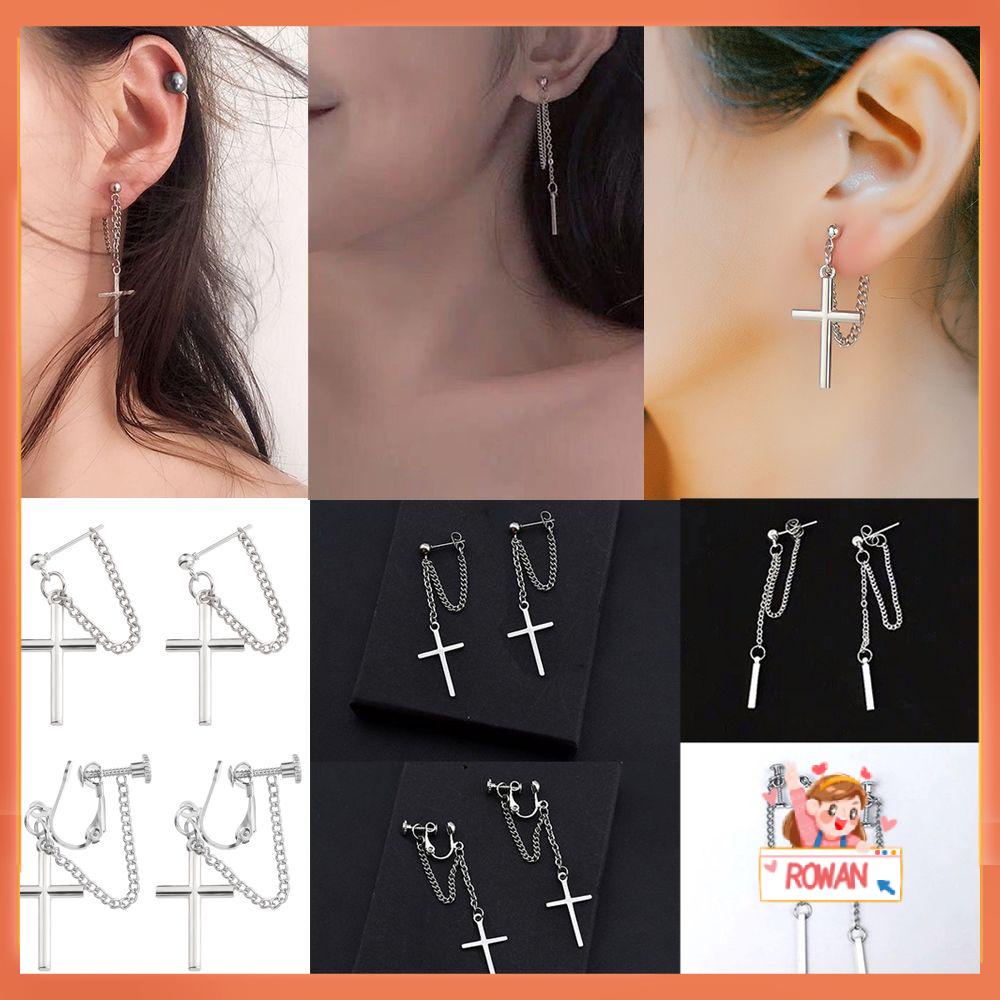 R-flower Cross Chain Earrings Street Super Keren Tampan Tanpa Tindik