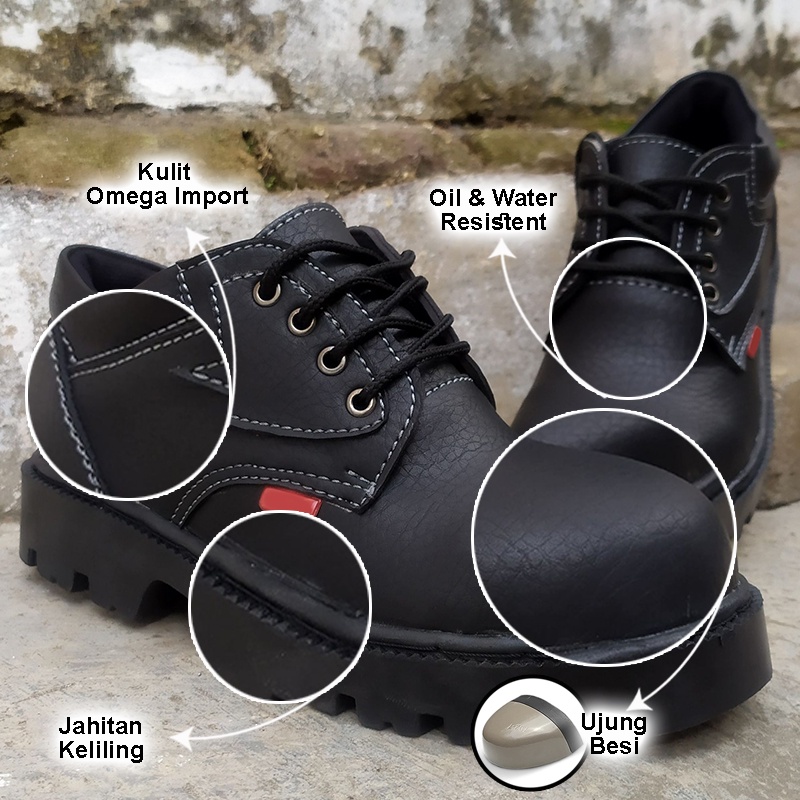 Sepatu Safety Kitchen Kantor Proyek Pabrik Ujung Besi Jahitan Keliling Sol Anti Slip