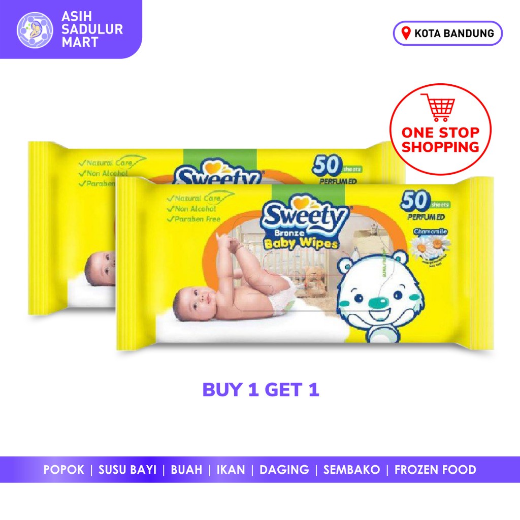 Sweety Baby Wipes Tissue Non Perfumed bronze 50s buy1 get1 Promo Bandung