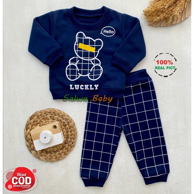 Setelan Sweater Setelan Joger Bayi Usia 3-12 Bulan Motif Lucky Almeera Baby and Kids