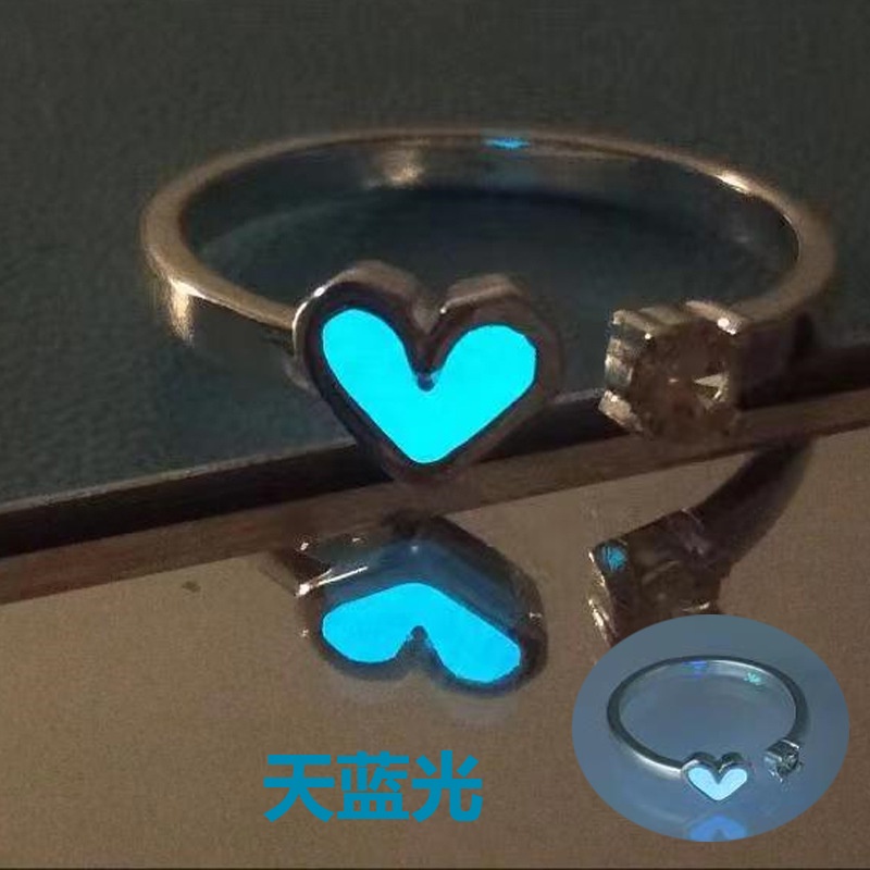 Korea Cinta Bercahaya Cincin Mulut Adjustable Lovers Sepasang Cincin Untuk Memberi Pacar Berbentuk Hati Rings